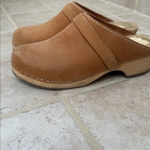 Lotta Clogs Stockholm Swedish Clogs Womens 38 Leather Nubuck Brown Wood Soles
